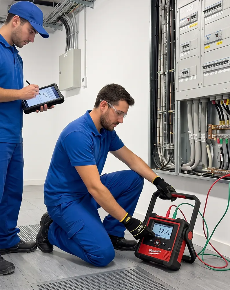Electricista instalando una pica de tierra