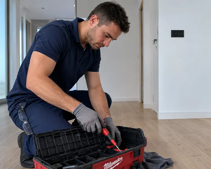 Instalador dejando el espacio limpio tras el trabajo