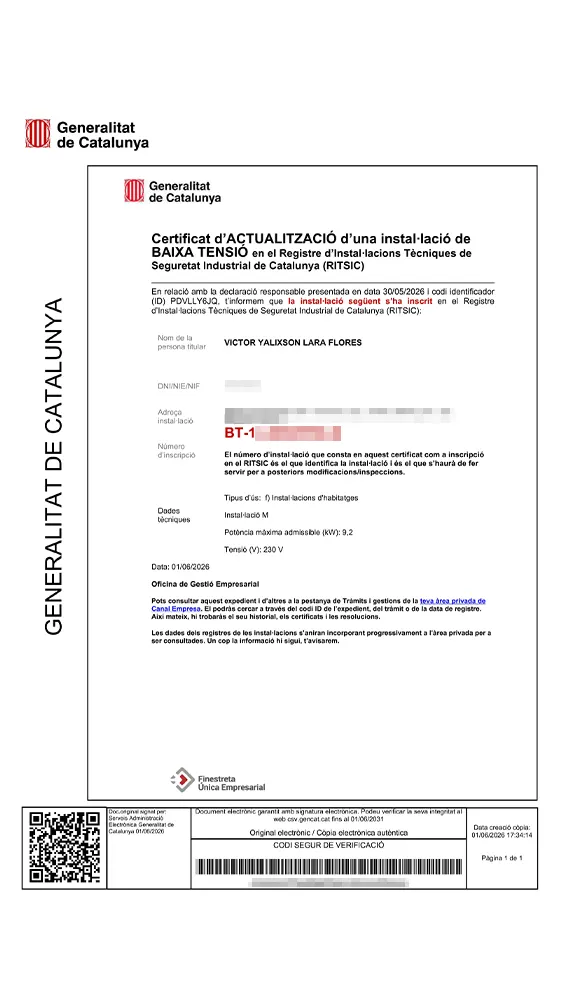 Inscripción oficial en el registro RITSIC
