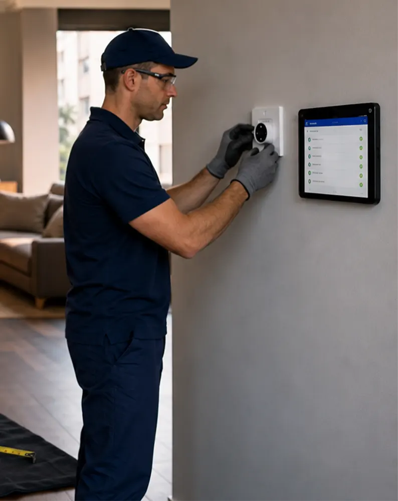 Interruptor y enchufe inteligente instalado en pared