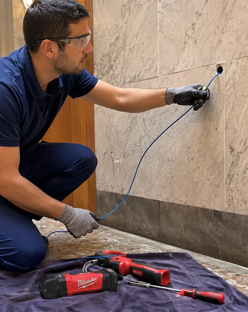Cámara de seguridad instalada con cableado oculto