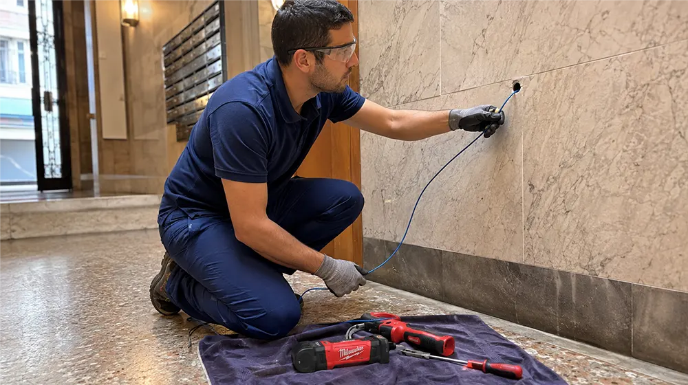 Cámara de seguridad instalada con cableado oculto