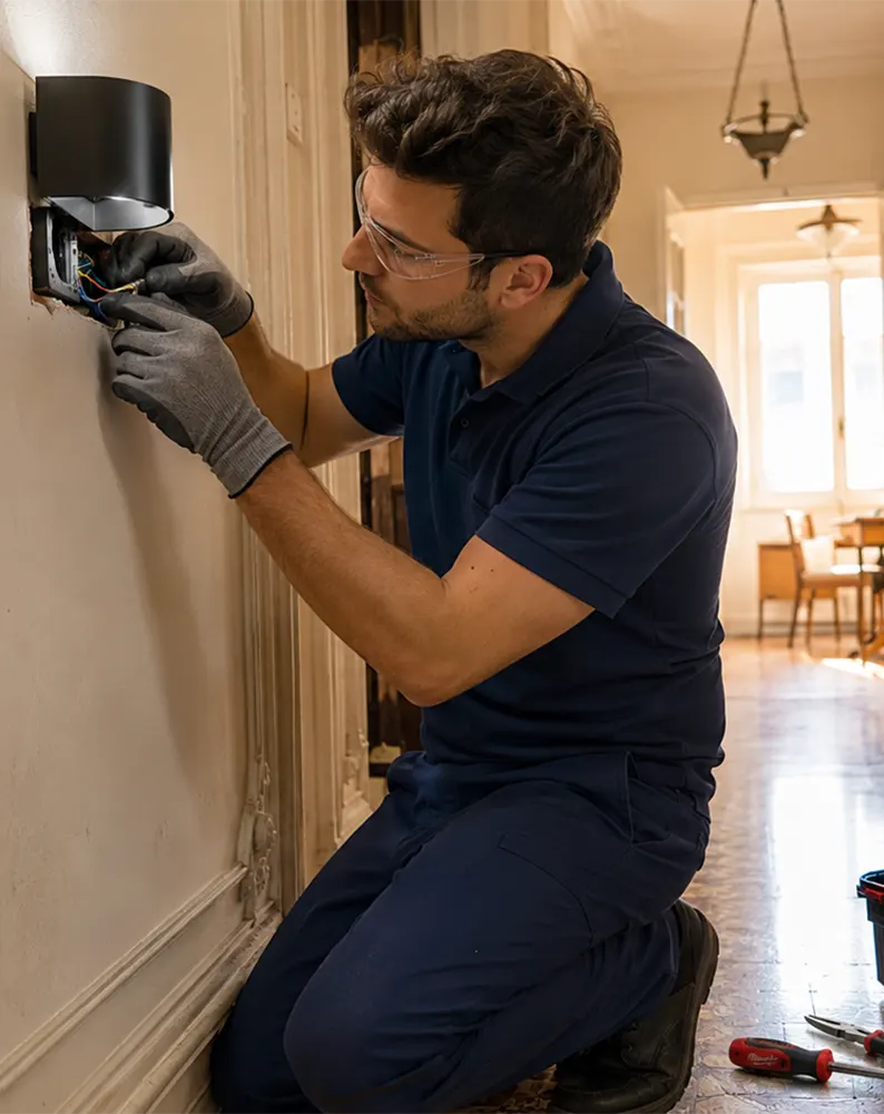 Aplique de pared con luz indirecta en un pasillo