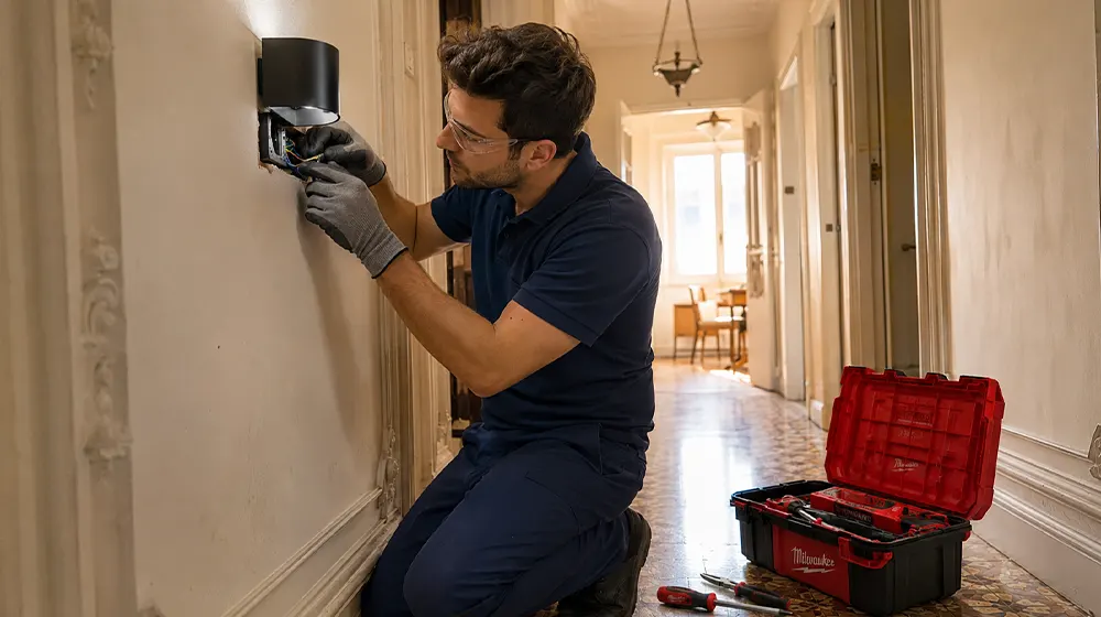 Aplique de pared con luz indirecta en un pasillo