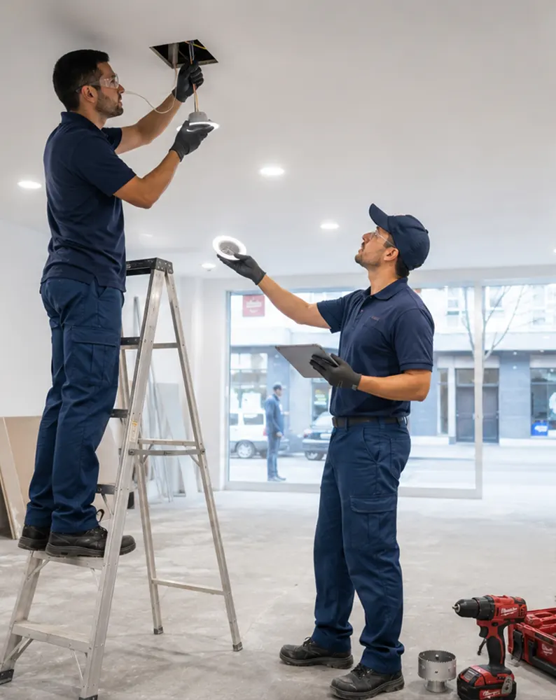Focos LED empotrables instalados en falso techo