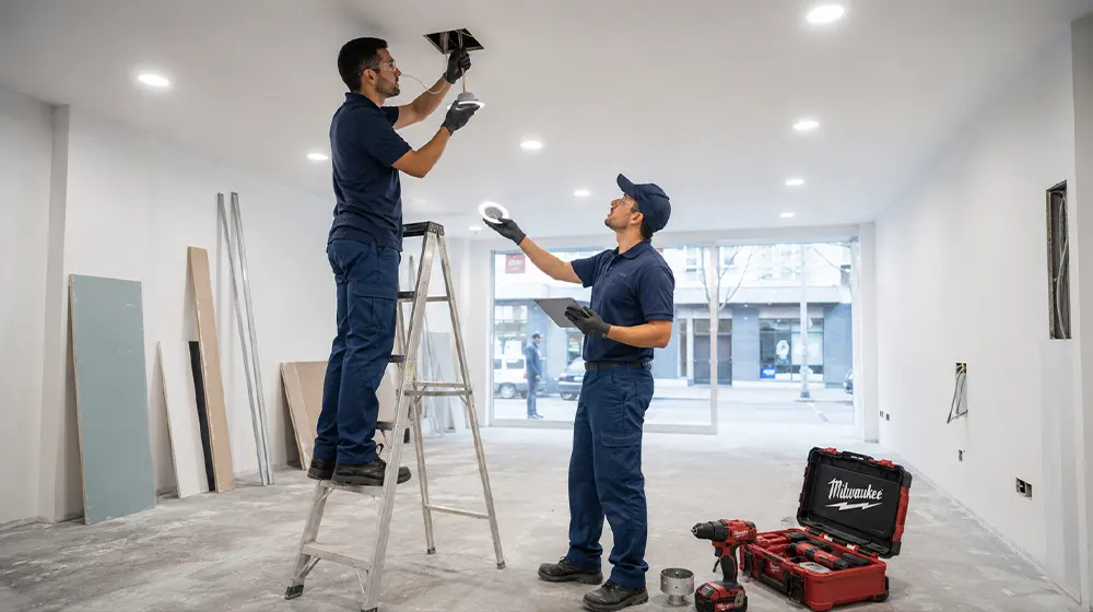 Focos LED empotrables instalados en falso techo