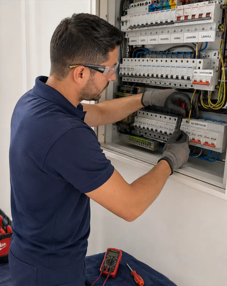 Línea eléctrica conectada a una unidad de aire acondicionado