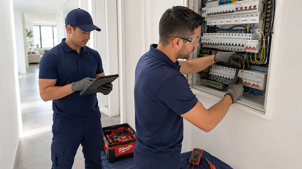 Línea eléctrica conectada a una unidad de aire acondicionado