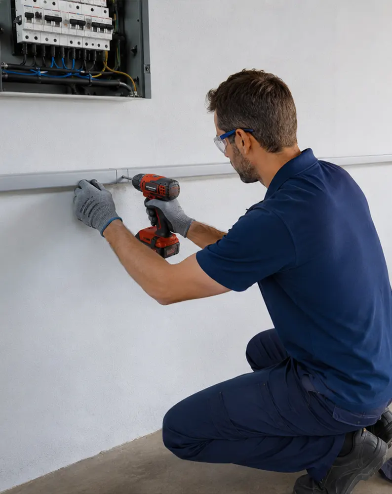 Técnico instalando un punto de recarga para coche eléctrico