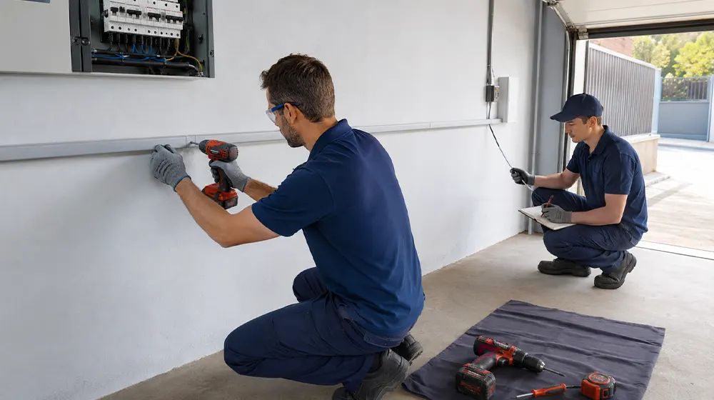 Técnico instalando un punto de recarga para coche eléctrico