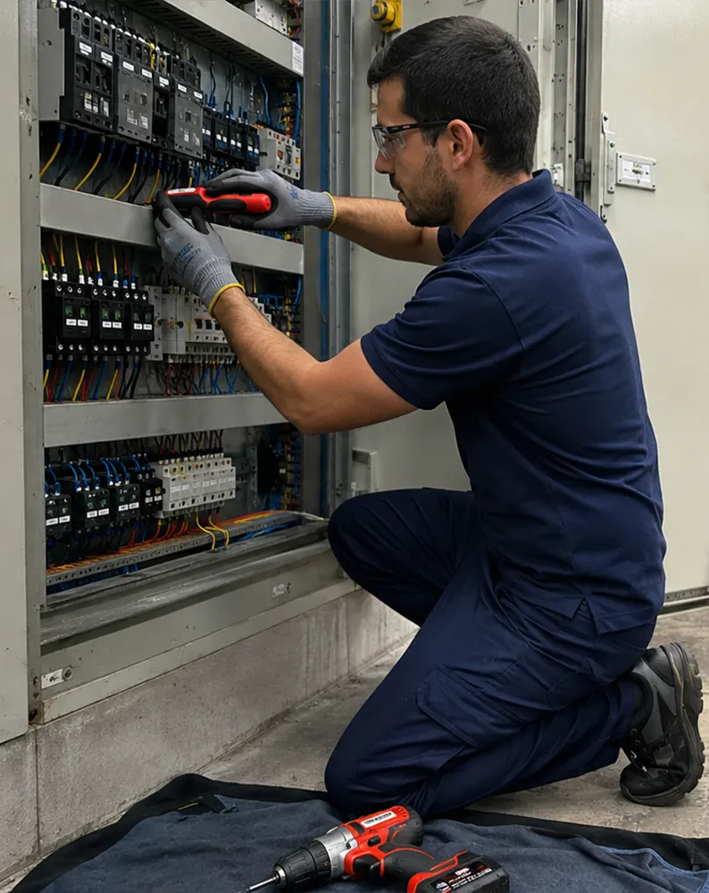 Instalador autorizado documentando una revisión eléctrica