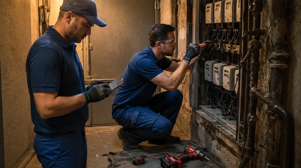 Técnico revisando un cuadro eléctrico industrial